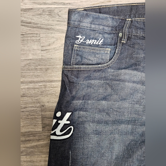 New Vintage Y2K G-Unit Spellout Blue Jeans 43X38 2006 Embroidered Baggy - Picture 7 of 16